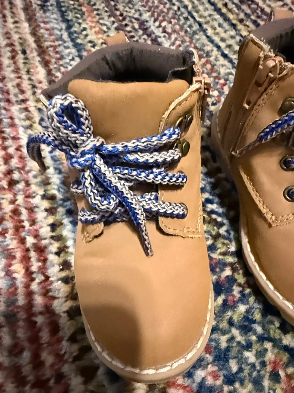 Gymboree Tan Kids Lace-Up Boots with Blue-White Laces